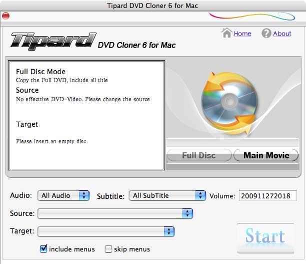 Tipard DVD Cloner 6 for Mac 6.2 : Main Window