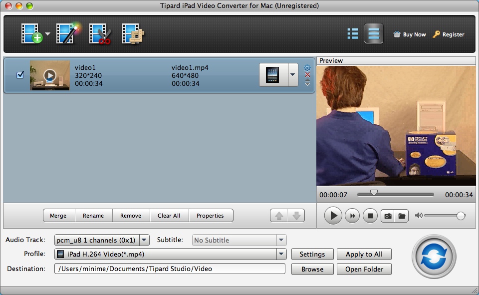 Tipard iPad Video Converter for Mac 5.0 : Main Window