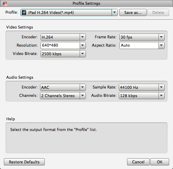 Tipard iPad Video Converter for Mac 5.0 : Configuring Output Settings