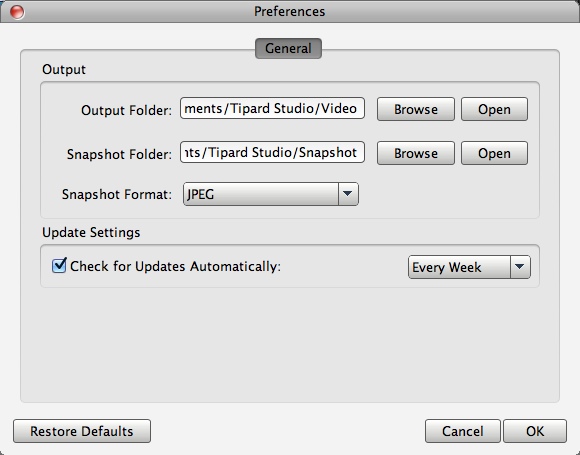 Tipard iPad Video Converter for Mac 5.0 : Program Preferences