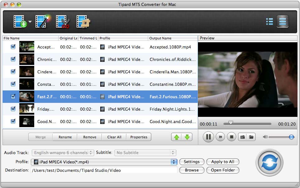 Tipard MTS Converter for Mac 4.1 : Main Window