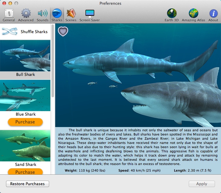 Sharks 3D 1.1 : Checking Shark Info