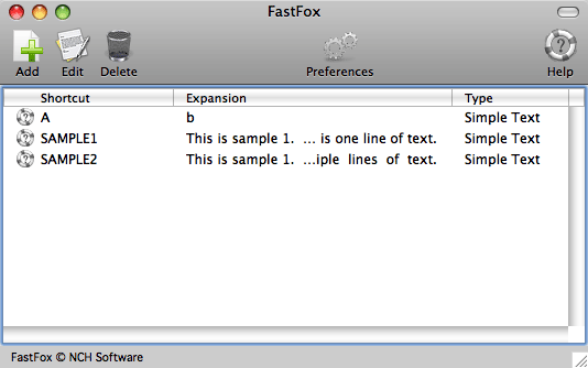 FastFox Text Expander Software 2.33 : Main Window