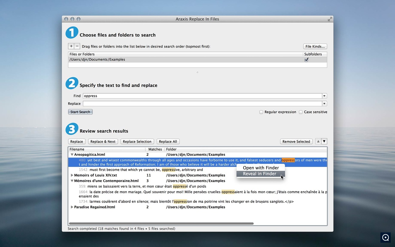 Araxis Replace In Files 2012.2 : Araxis Replace In Files for OS X screenshot