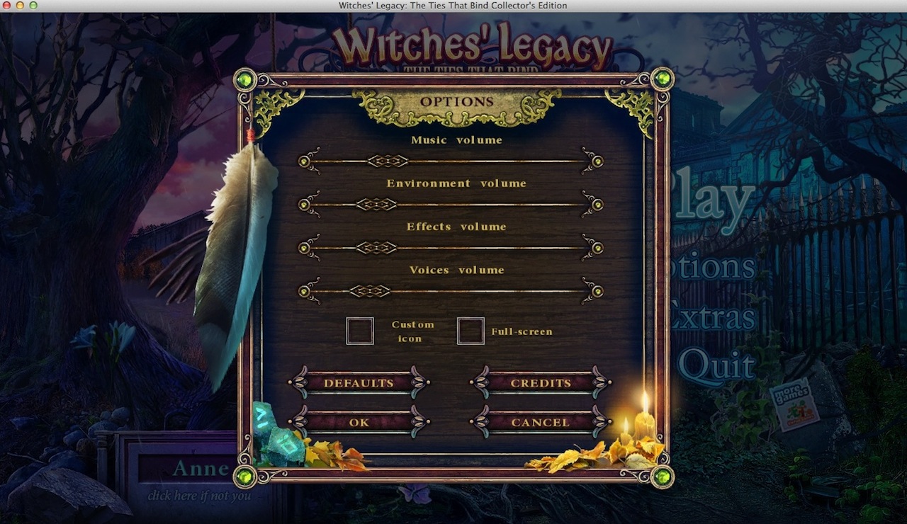 Witches' Legacy: The Ties That Bind Collector's Edition 2.0 : Game Options