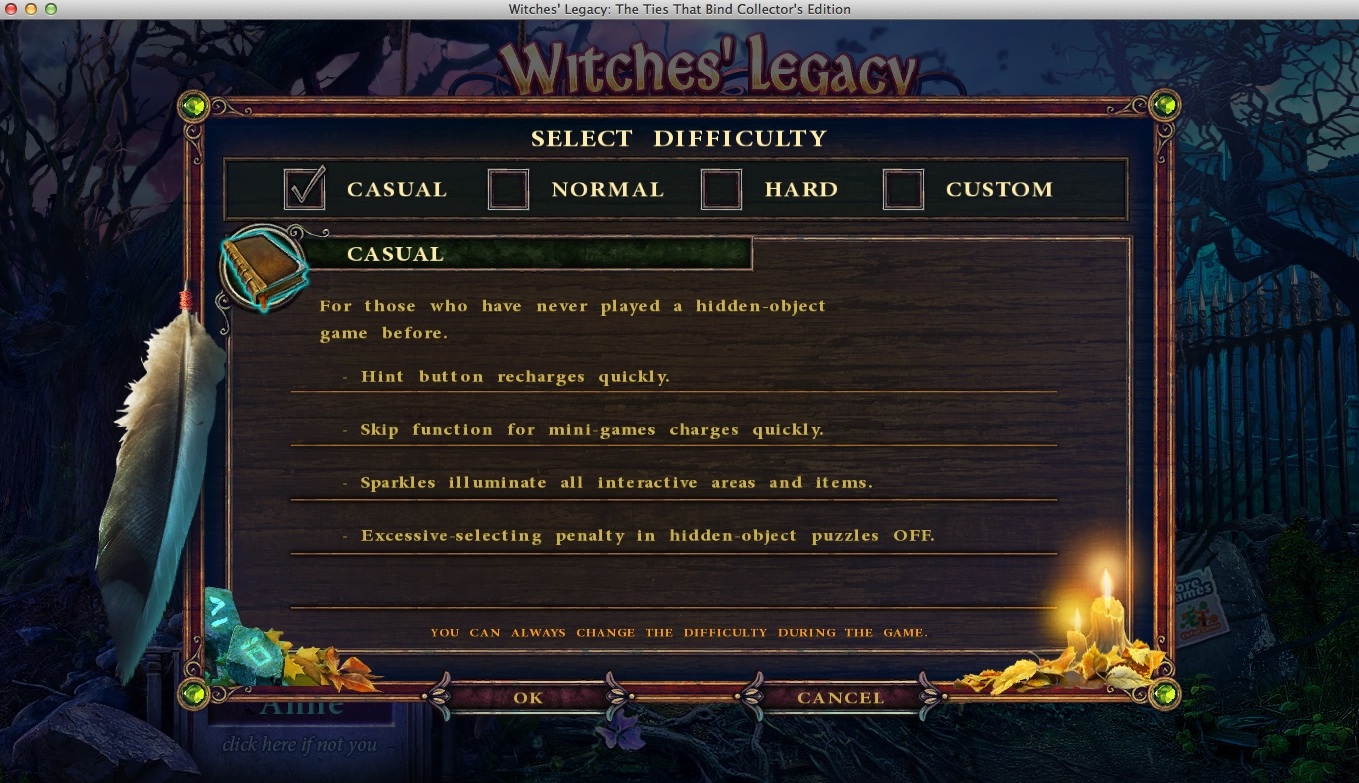 Witches' Legacy: The Ties That Bind Collector's Edition 2.0 : Selecting Game Difficulty