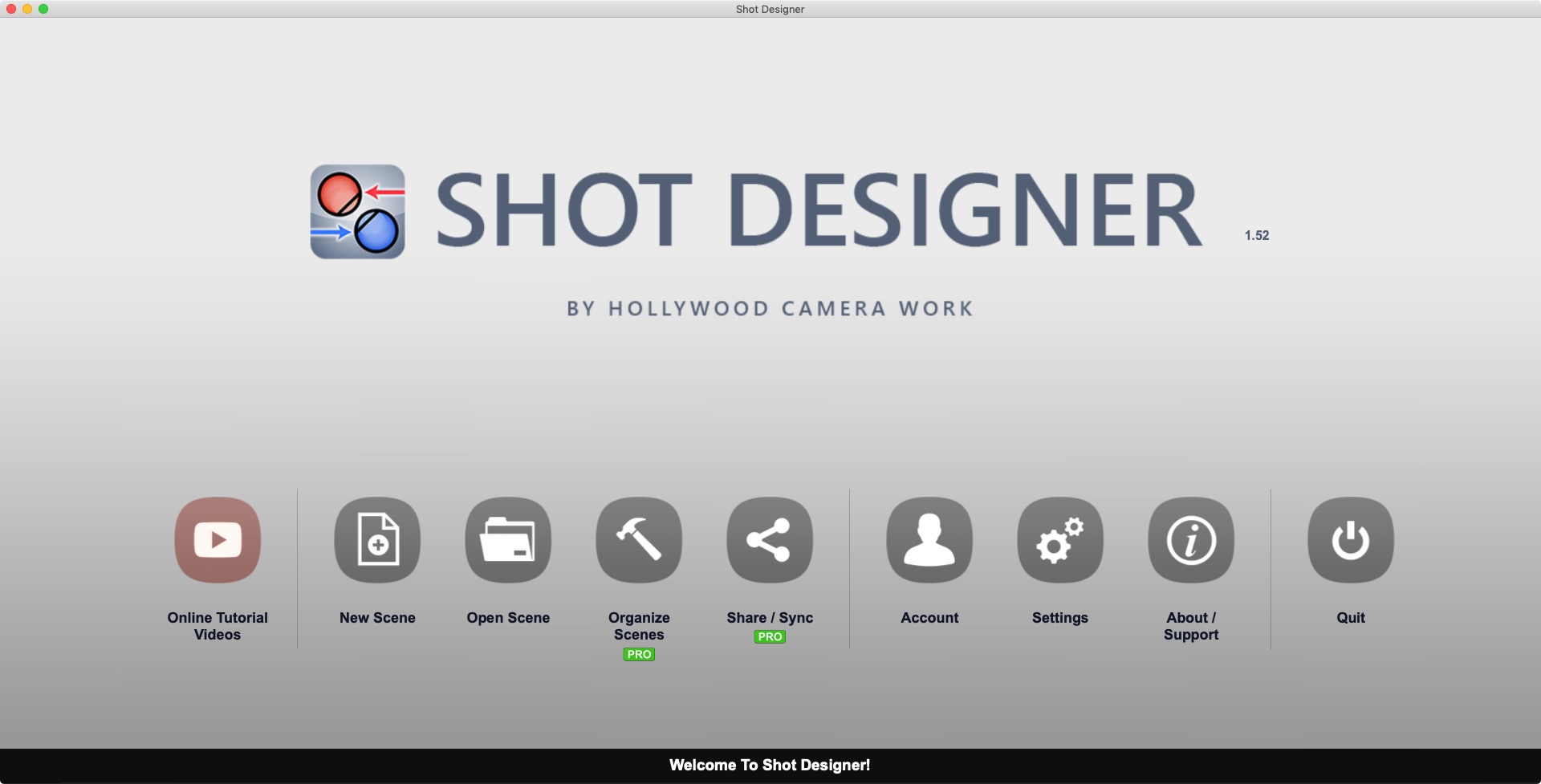 Shot Designer 1.5 : Welcome Screen