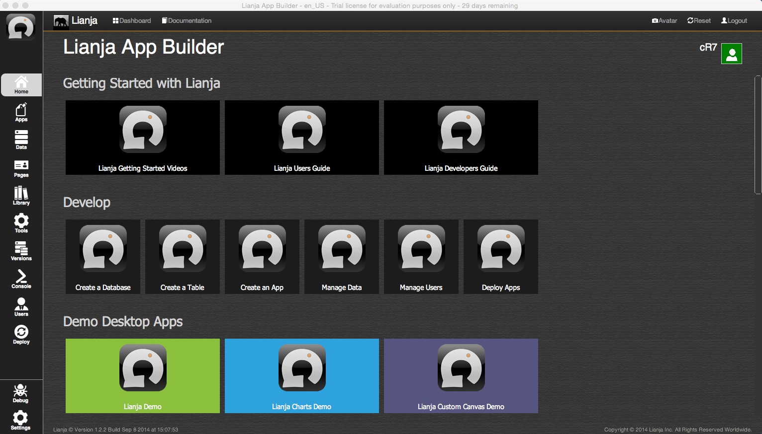 Lianja App Builder 1.2 : Main window