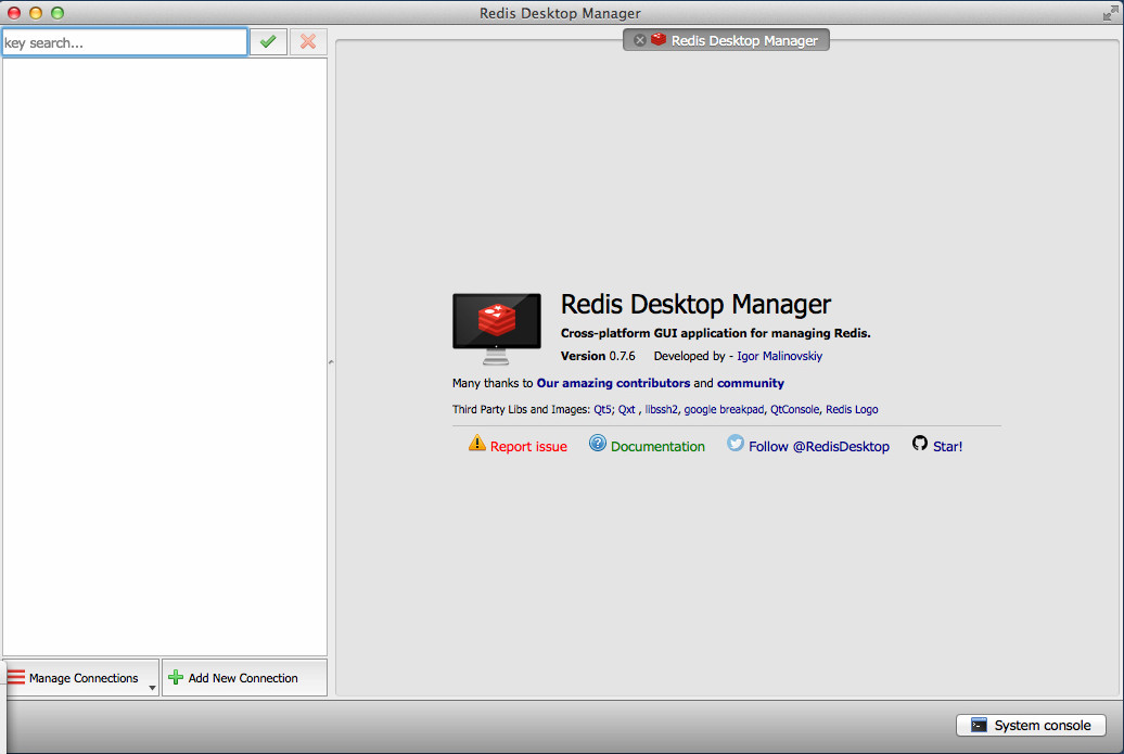 Redis Desktop Manager 0.7 : Main Window
