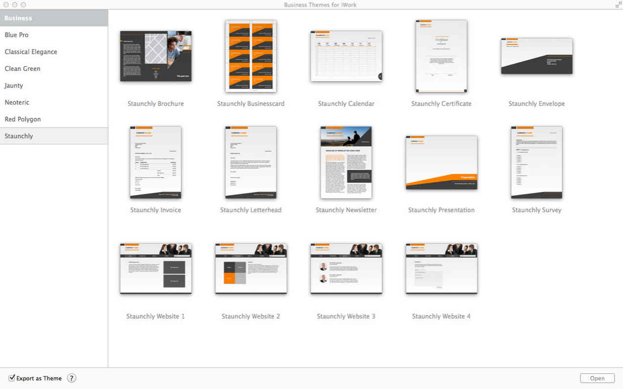 Business Themes for iWork 1.0 : Main Window