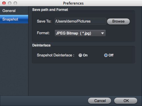 Acrok MXF Converter for Mac 2.9 : Snapshot Options