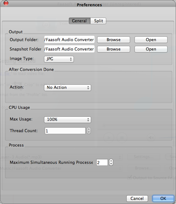 Faasoft Audio Converter 5.2 : General Preferences