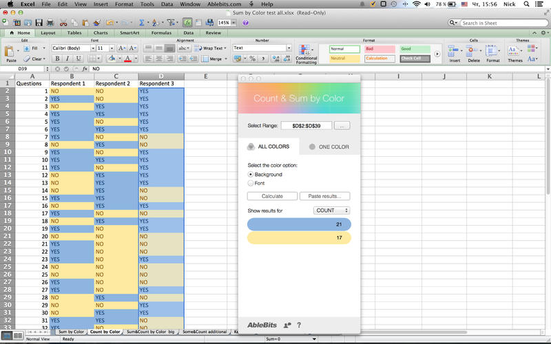Count & Sum by Color for Microsoft Excel 1.0 : Main Window