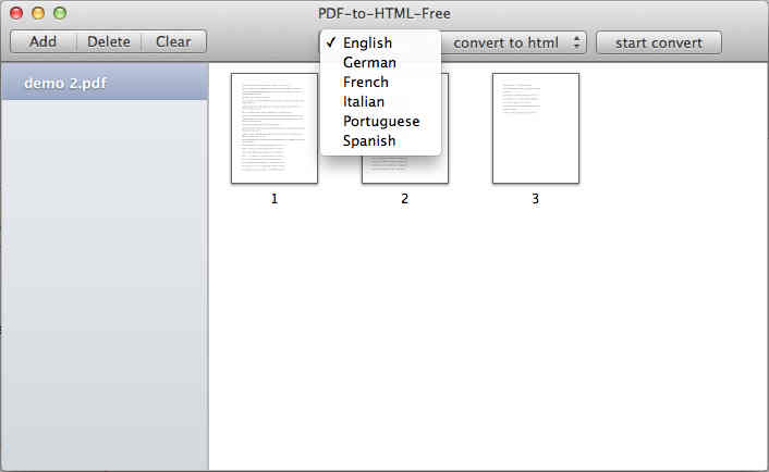 PDF-to-HTML-Free 1.1 : Language Options