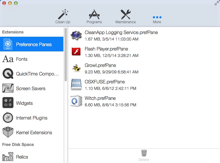 CleanApp 5.0 beta : Preference Panes Window