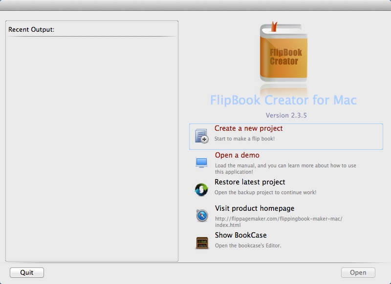 FlipBook Creator for Mac 2.3 : Welcome Window
