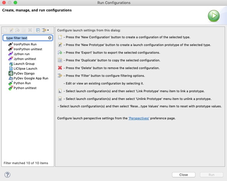 LiClipse 6.0 : Run Configuration