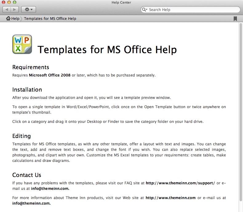 Templates for MS Office : Help Guide