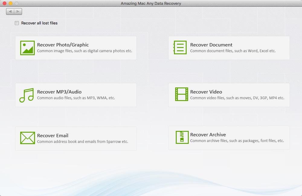 Amazing Mac Any Data Recovery 5.5 : Recovery Options