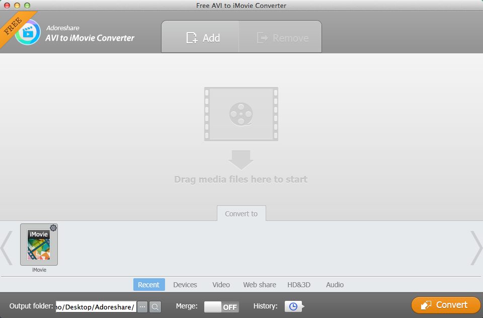 Free AVI To iMovie Converter 2.0 : Main Window