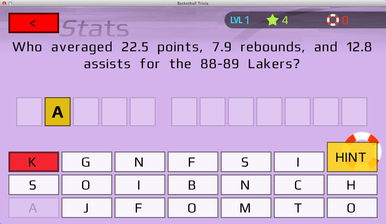 Basketball Trivia 1.4 : Gameplay Window