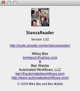 StanzaReader 1.0 : About window