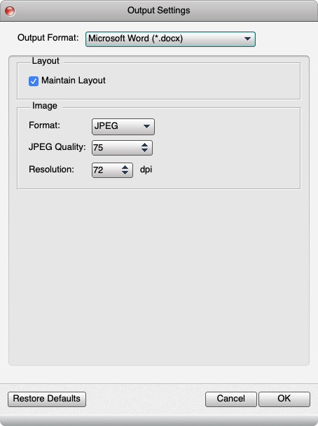 Any PDF to Word Converter 3.1 : Output Settings