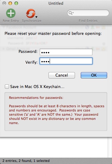 PasswordWallet 4.8 : Entering Master Password