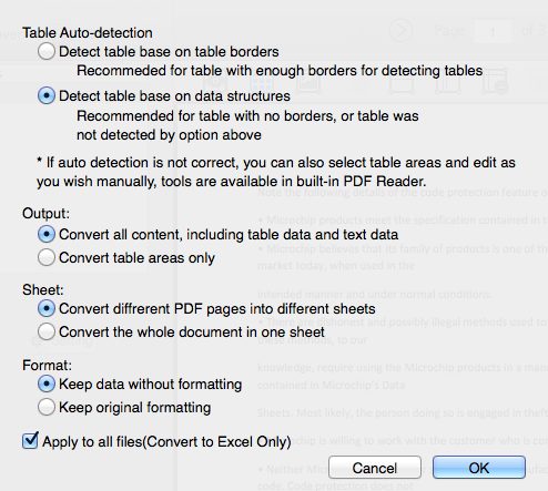 PDF Converter OCR 3.5 : Excel Options