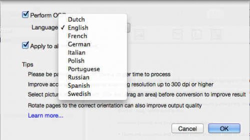 OCR Language Options