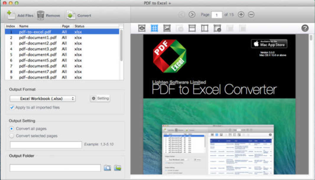 PDF to Excel + 3.5 : Main Window