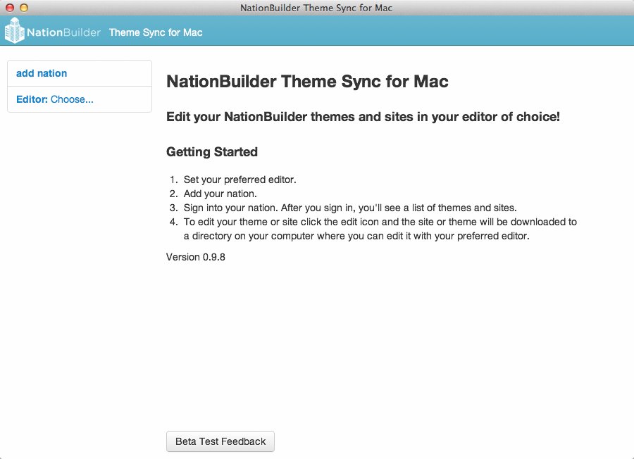 NationBuilder Theme Sync for Mac 0.9 : Main Window