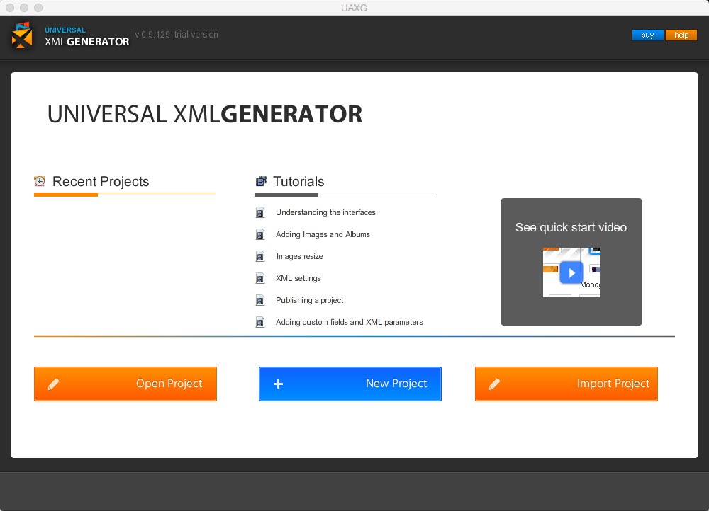 Universal Air XML Generator 0.9 : Main window