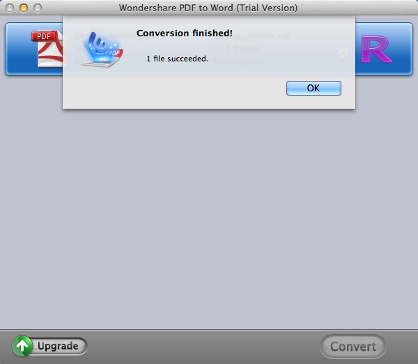 Wondershare PDF to Word 3.2 : Conversion Finished