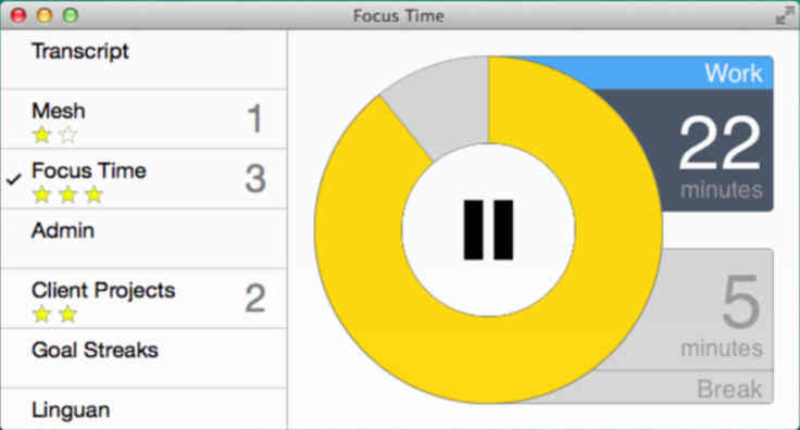 FocusTime 1.1 : Main Window