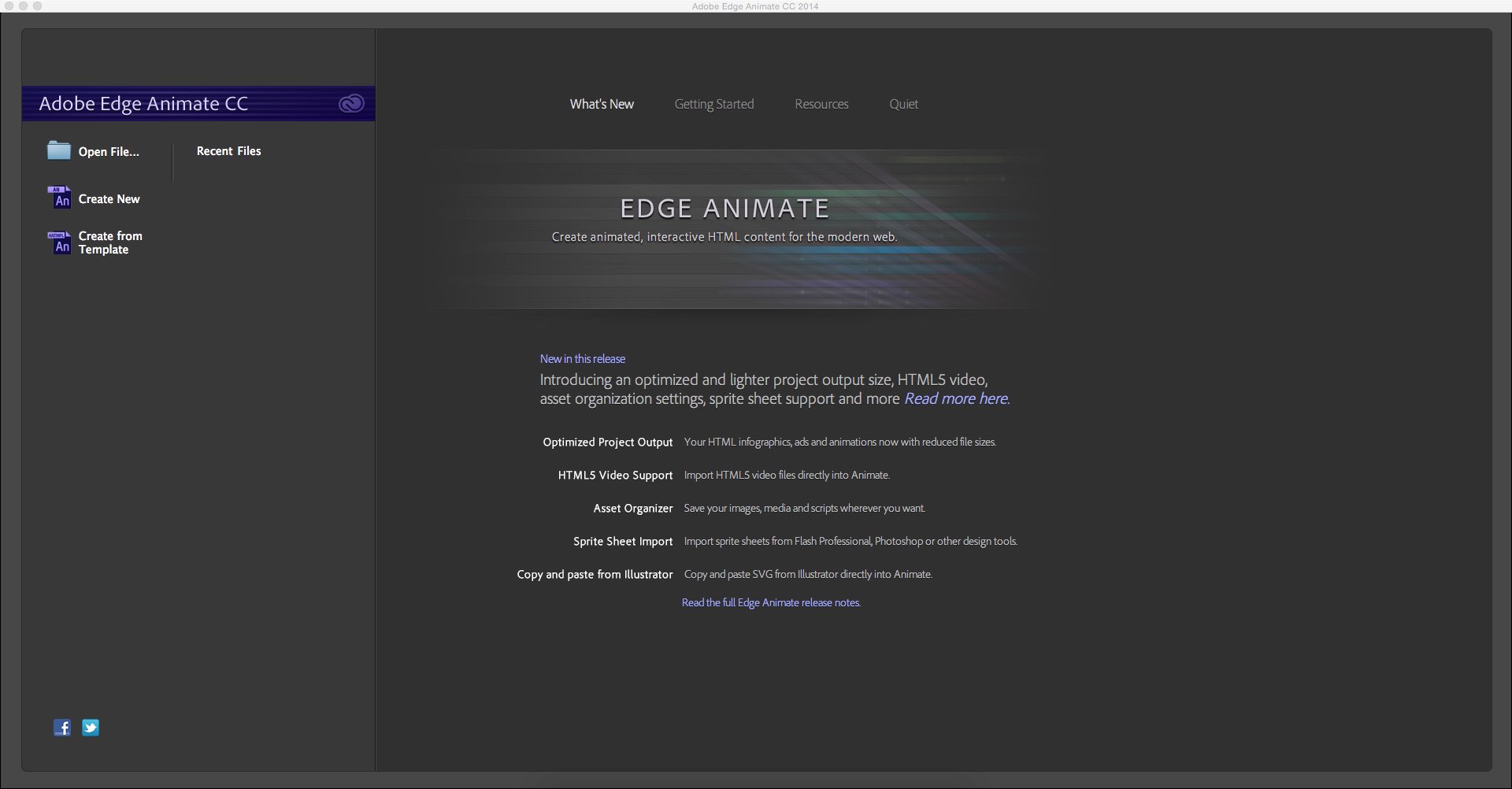 Adobe Edge Animate CC 2014.1 : Main Window