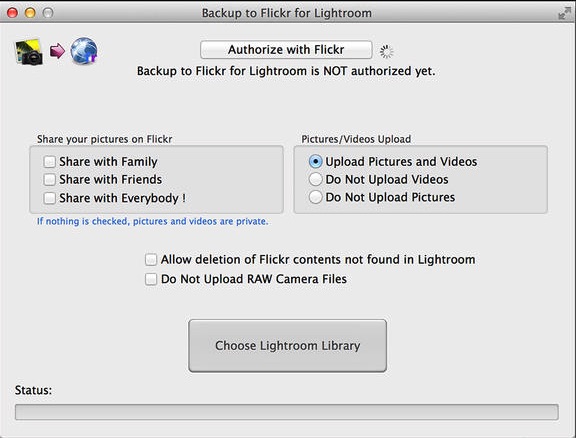 Backup to Flickr for Lightroom 1.3 : Main window