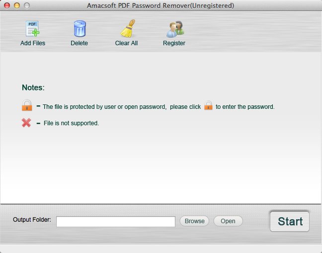 Amacsoft PDF Password Remover 2.1 : Main Window