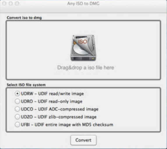Any ISO to DMG 1.2 : Main Window