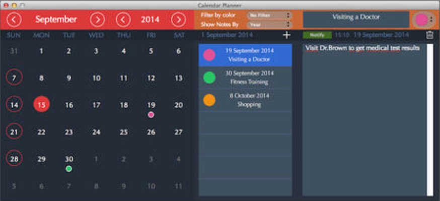 Calendar Planner 1.0 : Main Window