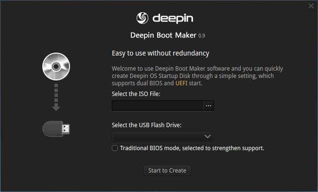 Deepin Boot Maker 0.9 : Main window