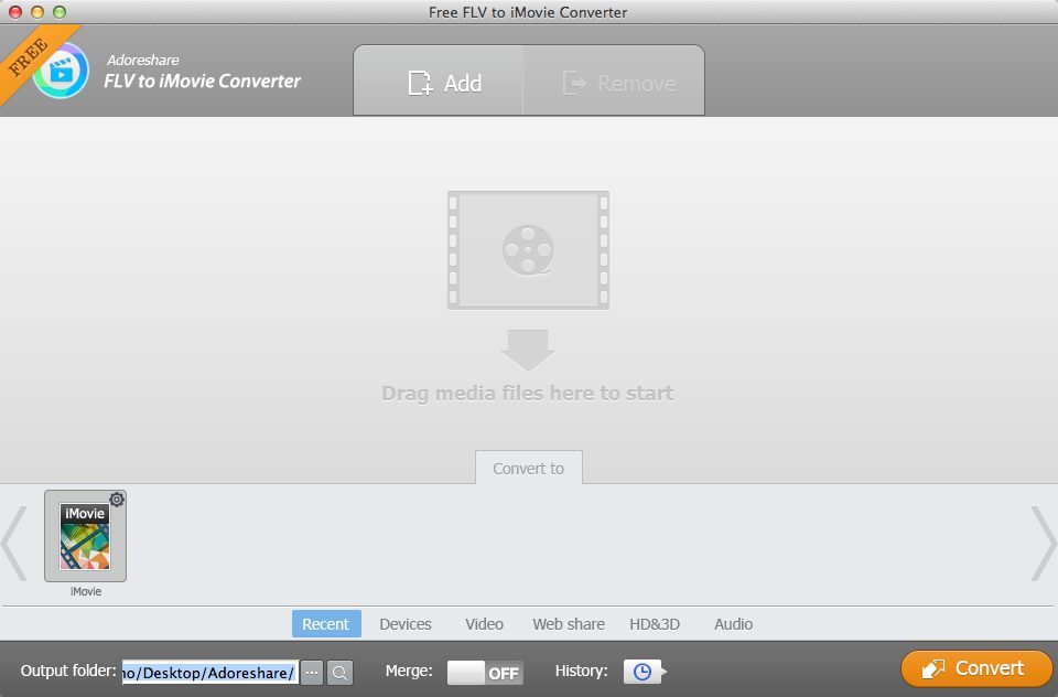 Free FLV To iMovie Converter 2.0 : Main Window