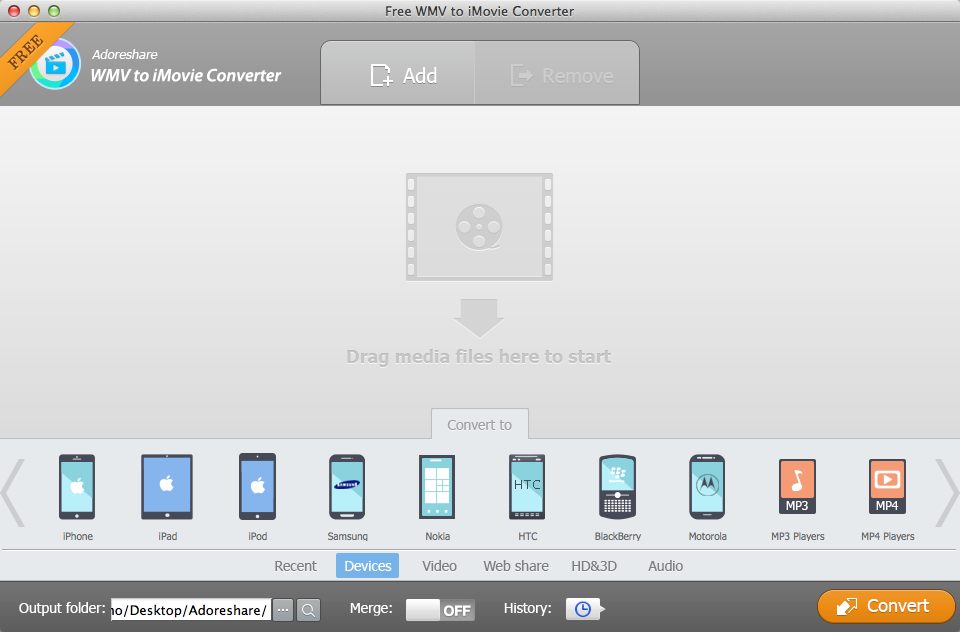 Free WMV To iMovie Converter 2.0 : Main Window