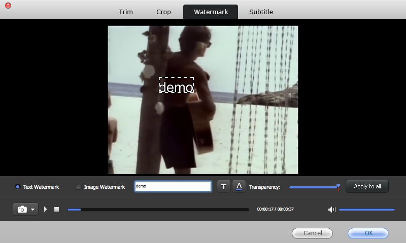 Free WMV To iMovie Converter 2.0 : Watermark Options