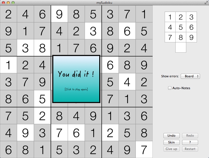 mySudoku 1.5 : Completed Puzzle Window