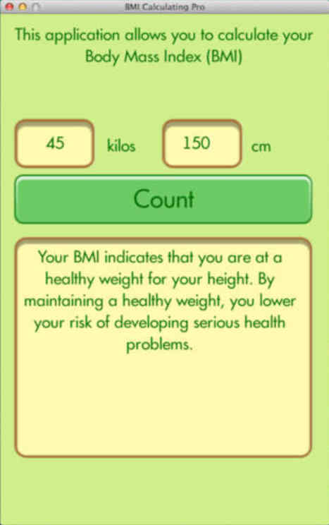 BMI Calculating Pro 1.0 : Main Window