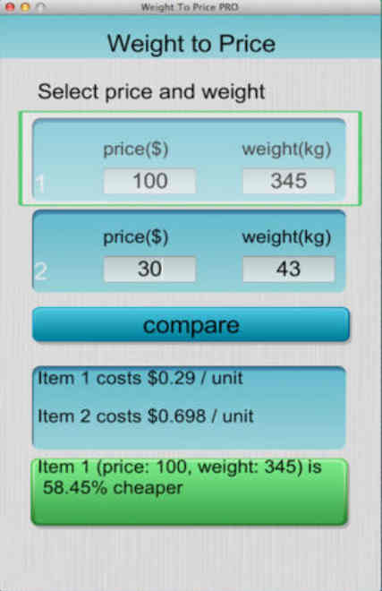 Weight To Price PRO 1.0 : Main Window