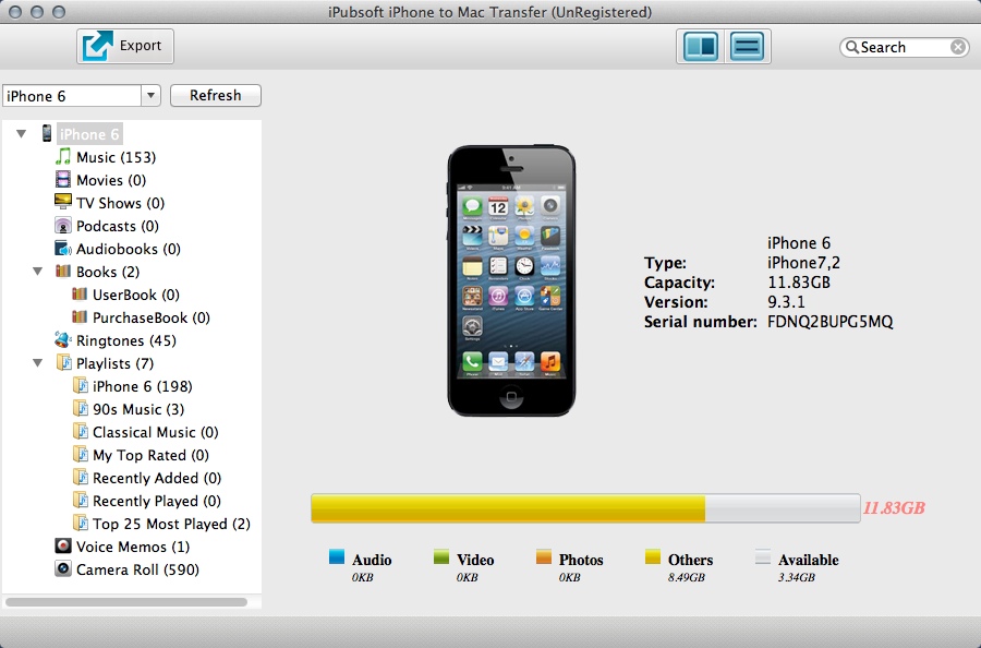 iPubsoft iPhone to Mac Transfer 2.1 : Main Window