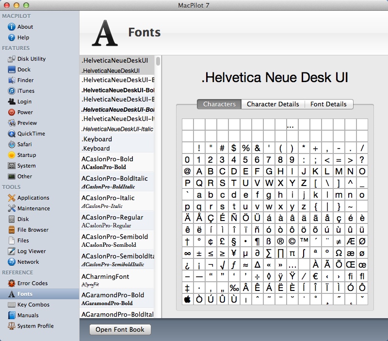 MacPilot 7.0 : Fonts Window