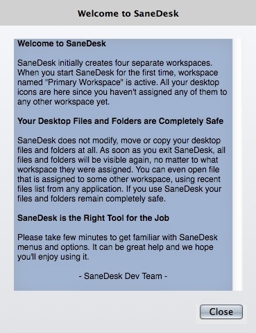 SaneDesk 2.2 : Welcome Window